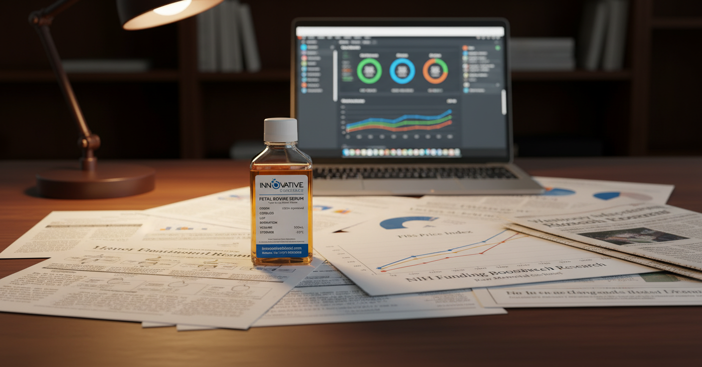 FBS serum bottle representing 2026 fetal bovine serum market supply analysis - Innovative Bioscience
