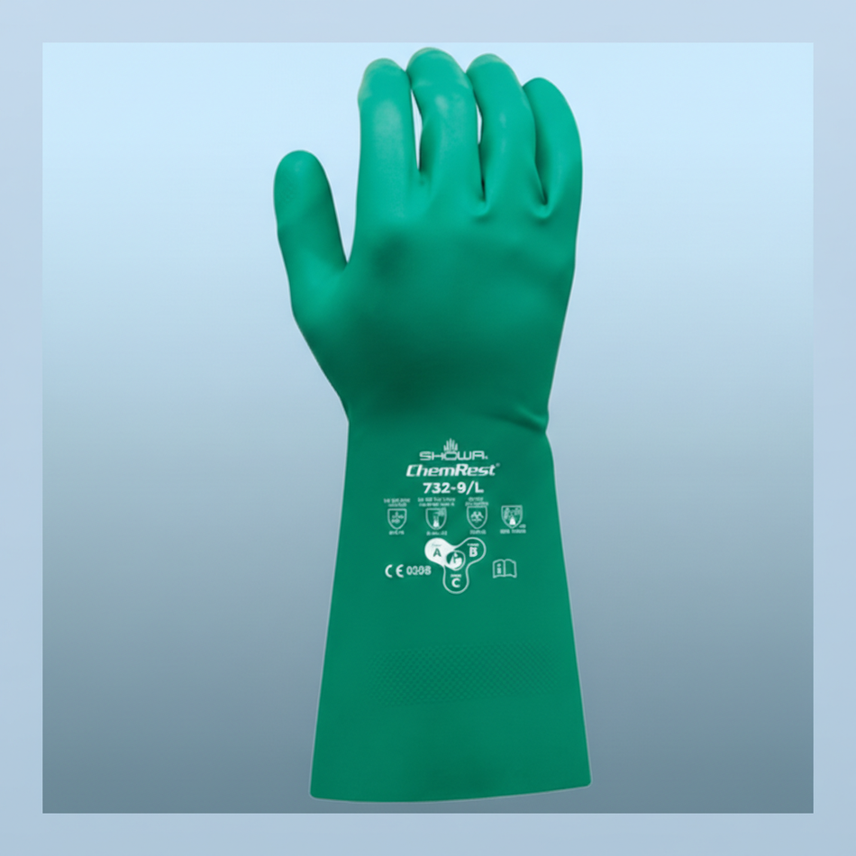 SHOWA 732 Flock-Lined Nitrile Chemical Resistant Gloves