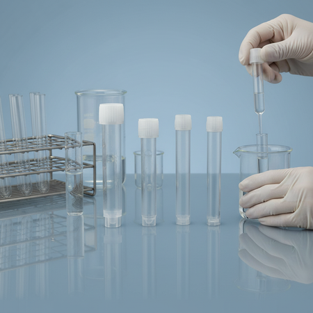 Disposable transfer pipettes in use on laboratory bench