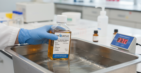 Serum bottle thawing in 37°C water bath - standard FBS thawing protocol