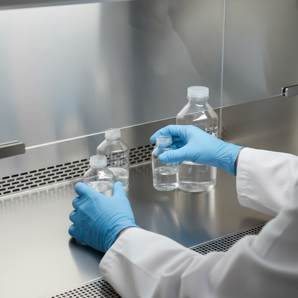 SHOWA 2.5mil biodegradable nitrile gloves worn in biosafety cabinet