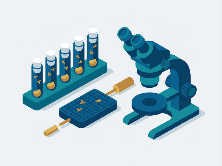 Drosophila fly lab setup guide with vials and equipment