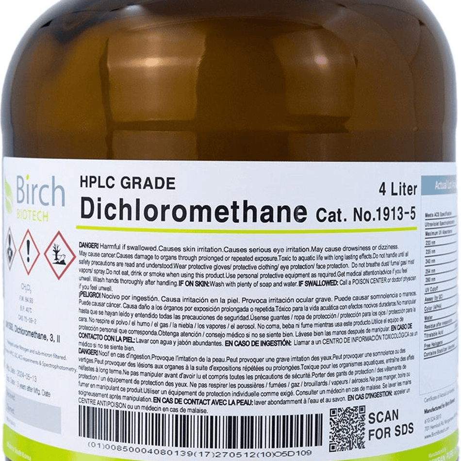 PRISTINE Dichloromethane, HPLC - Labeled Bottle