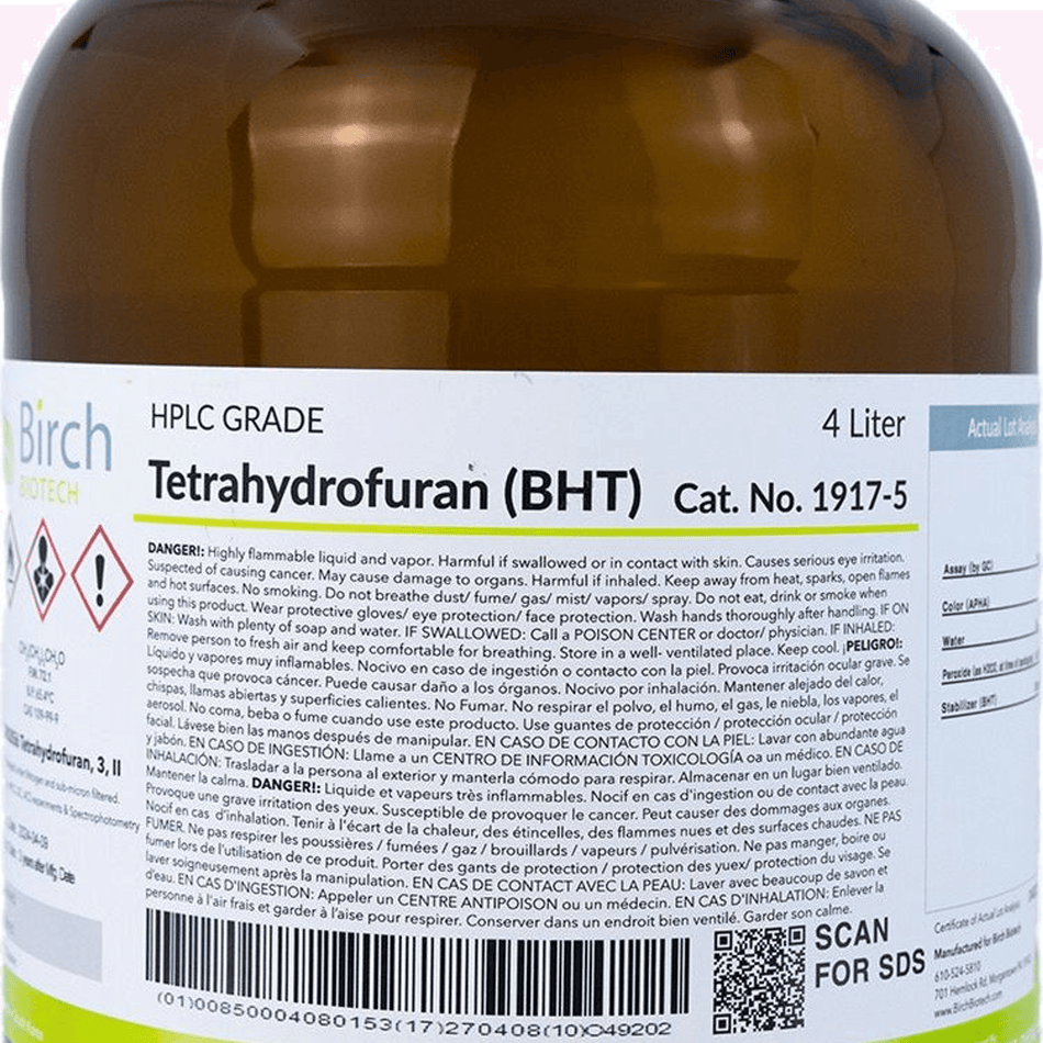 PRISTINE Tetrahydrofuran, HPLC - Labeled Bottle