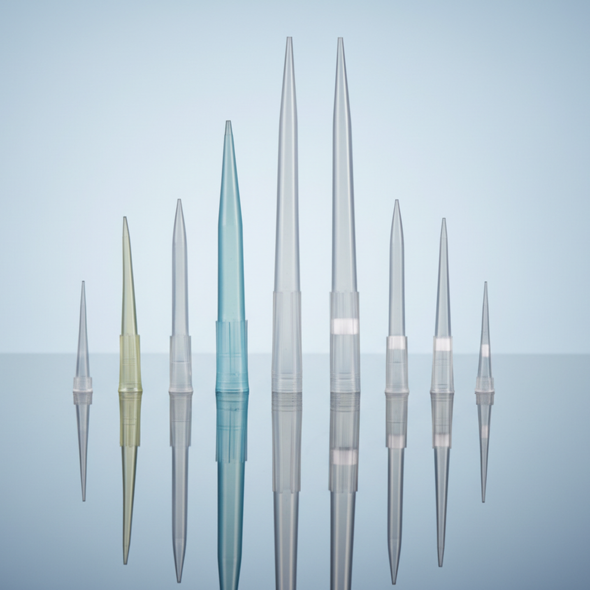 NEST Pipette Tips — complete size range from 10µL to 1250µL showing all volume options