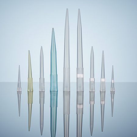 NEST Pipette Tips — complete size range from 10µL to 1250µL showing all volume options