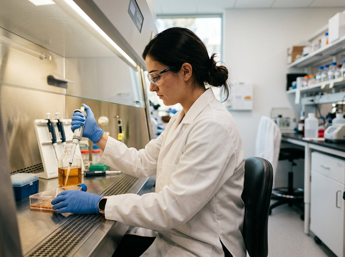 Researcher in cell-culture lab